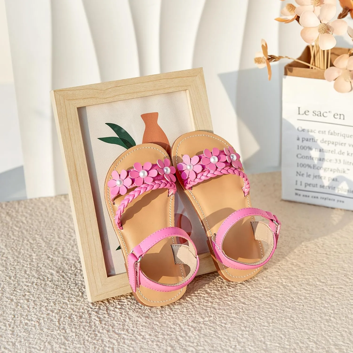 Flaryzone Toddler Little Girls Glitter Flower Open-Toe Flat Dress Sandals Summer Shoes