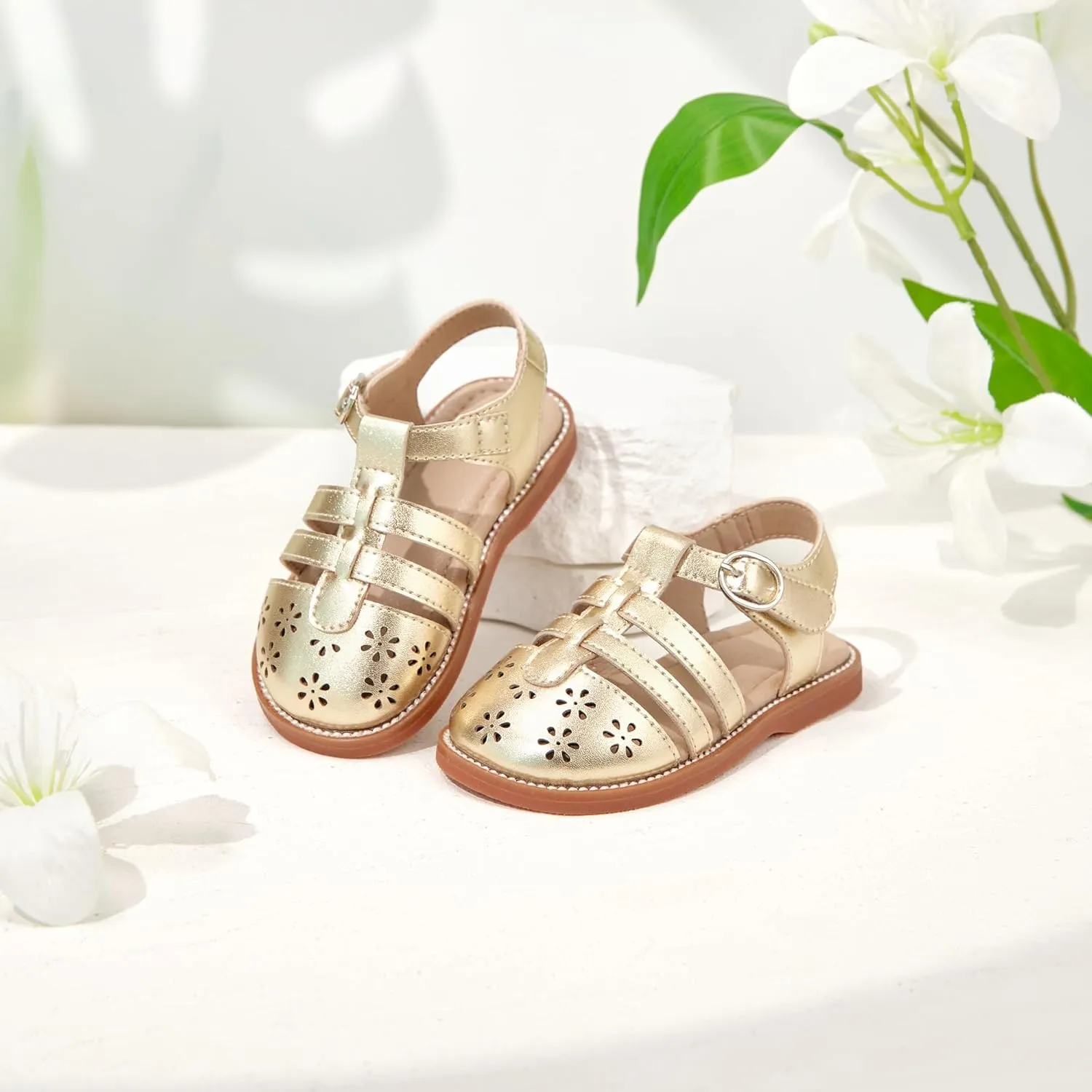 Flaryzone Toddler Little Girls Glitter Flower Open-Toe Flat Dress Sandals Summer Shoes