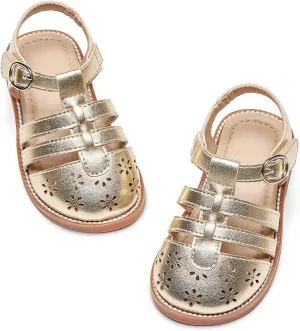 Flaryzone Toddler Little Girls Glitter Flower Open-Toe Flat Dress Sandals Summer Shoes