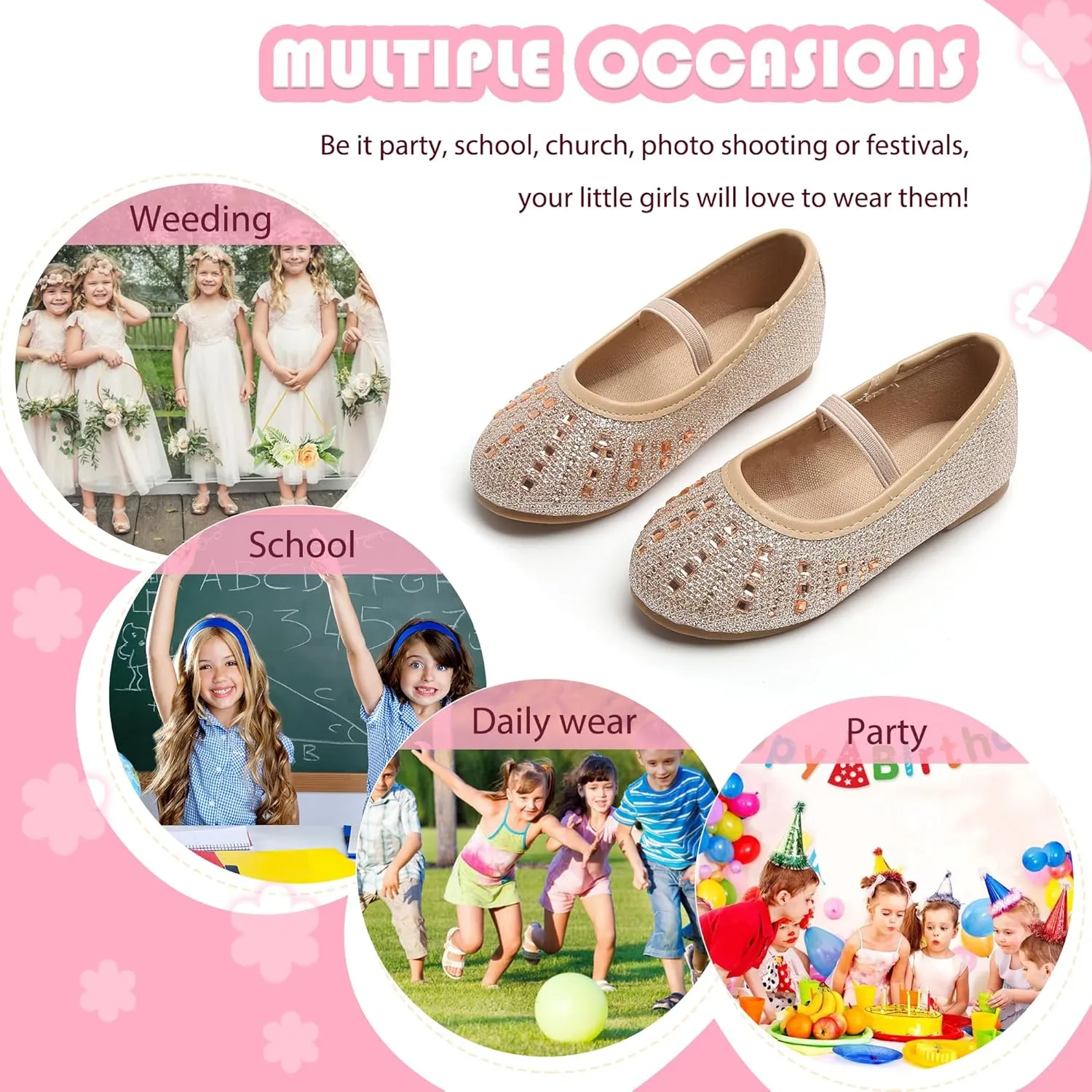 Flaryzone Toddler/Little Girls' Ballerina Flat Mary Jane Princess Dress Shoes - Wedding School Party