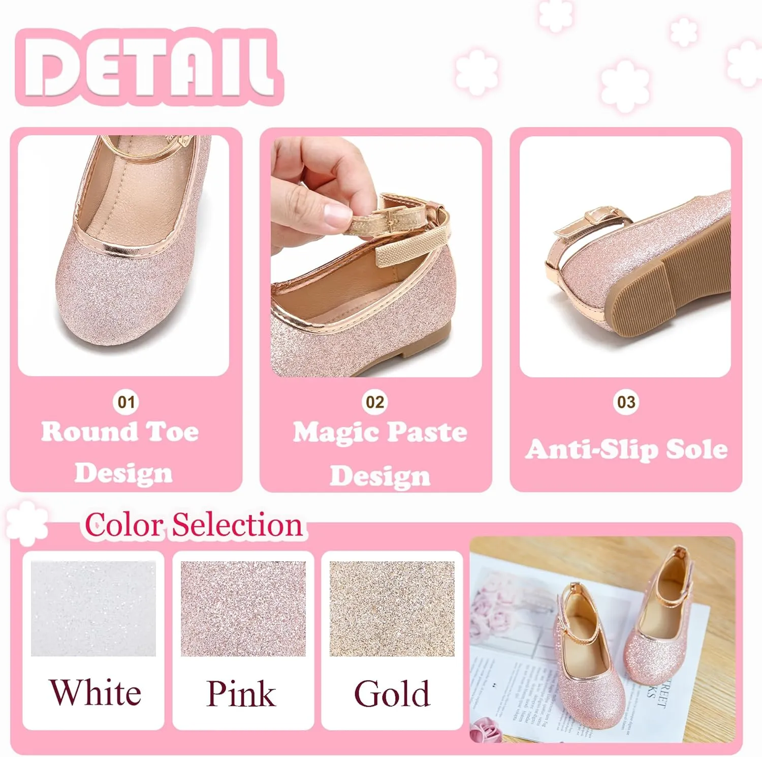 Flaryzone Toddler/Little Girls' Ballerina Flat Mary Jane Princess Dress Shoes - Wedding School Party