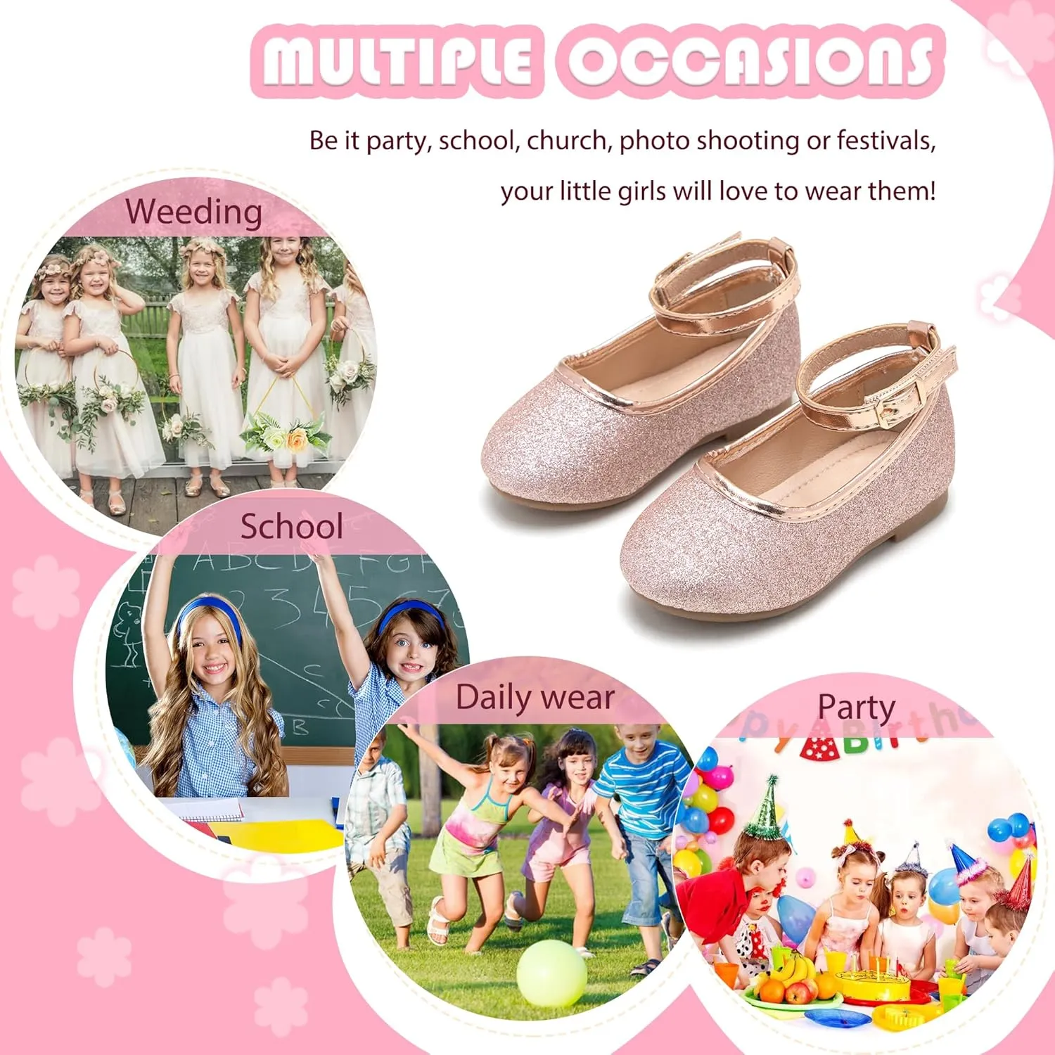 Flaryzone Toddler/Little Girls' Ballerina Flat Mary Jane Princess Dress Shoes - Wedding School Party