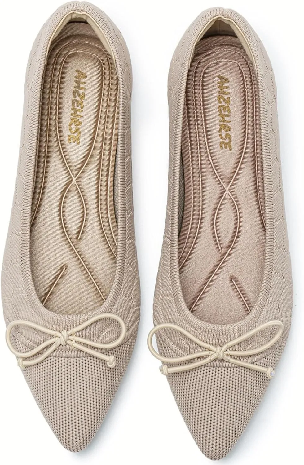 Flats for Womens Classic Pointed Toe Ballet Flats Comfortable Knit Dressy Bow Lightweight Casual for Work Office Flats Shoes