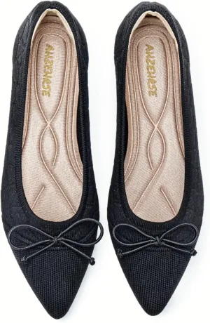 Flats for Womens Classic Pointed Toe Ballet Flats Comfortable Knit Dressy Bow Lightweight Casual for Work Office Flats Shoes