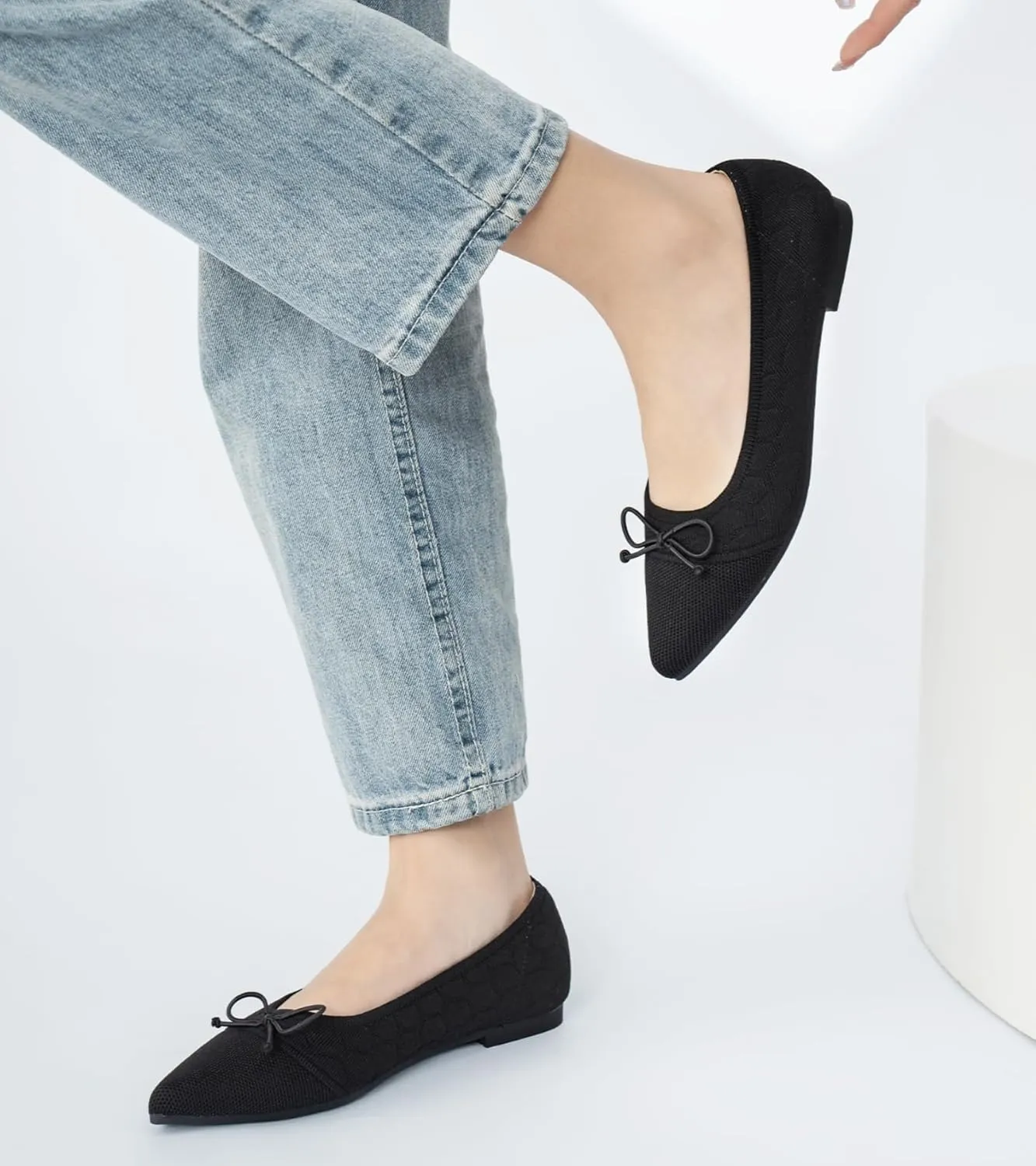 Flats for Womens Classic Pointed Toe Ballet Flats Comfortable Knit Dressy Bow Lightweight Casual for Work Office Flats Shoes