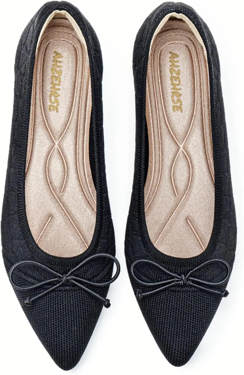 Flats for Womens Classic Pointed Toe Ballet Flats Comfortable Knit Dressy Bow Lightweight Casual for Work Office Flats Shoes