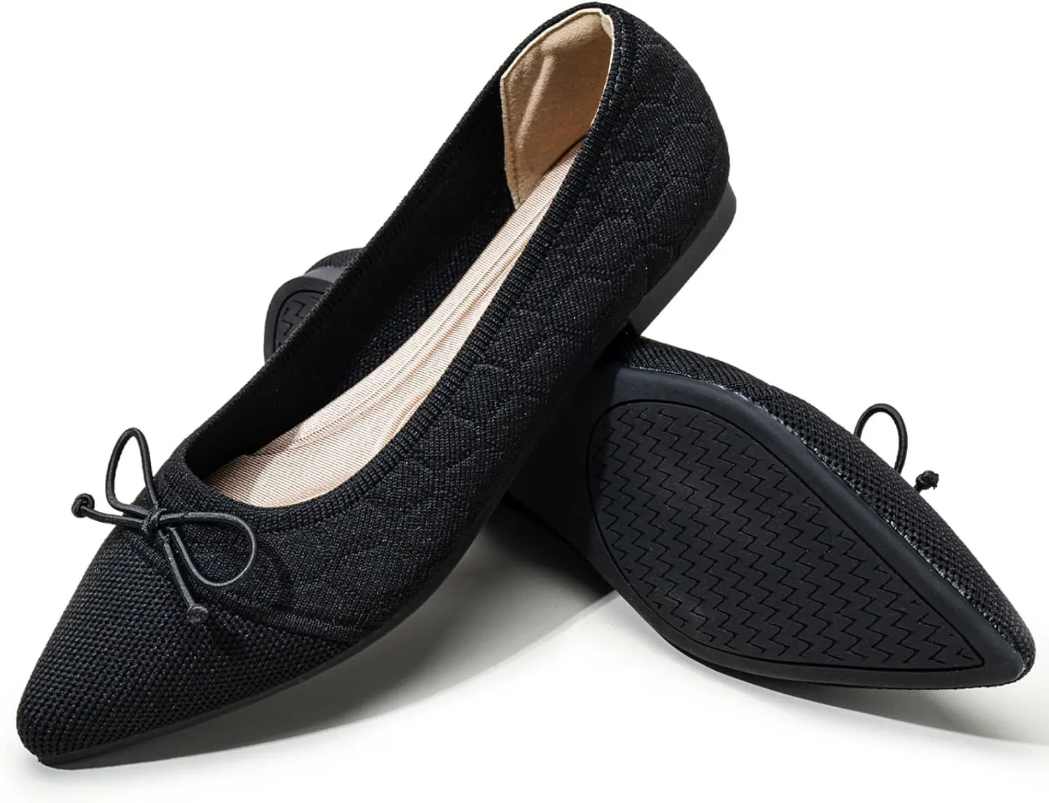 Flats for Womens Classic Pointed Toe Ballet Flats Comfortable Knit Dressy Bow Lightweight Casual for Work Office Flats Shoes