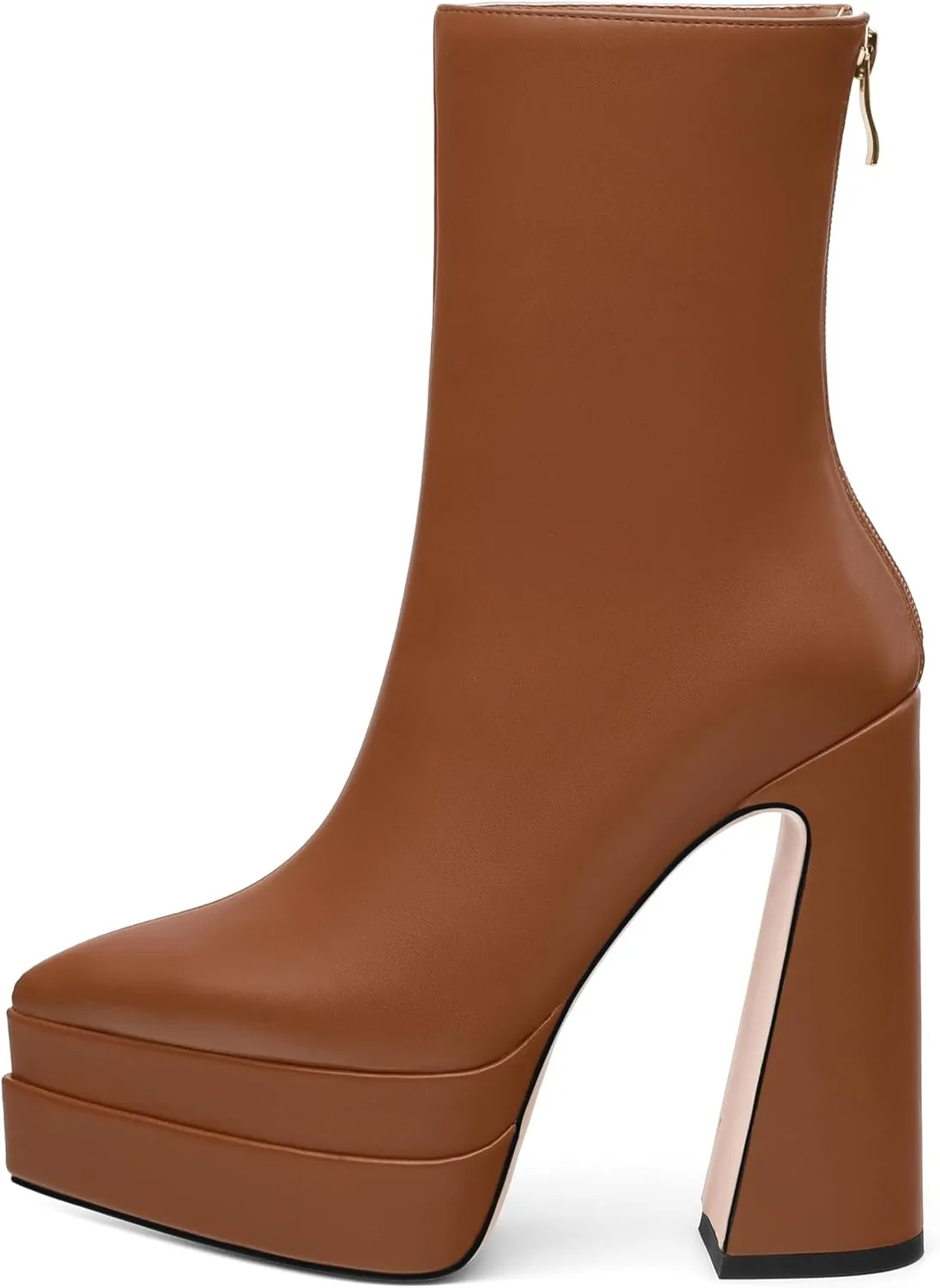 FOGEENA Platform Ankle Boots for Women Chunky Block Heel Pointed Toe Zipper 5.9 Inch Heeled Fall Boots Fashion Dating Party Evening Short Booties