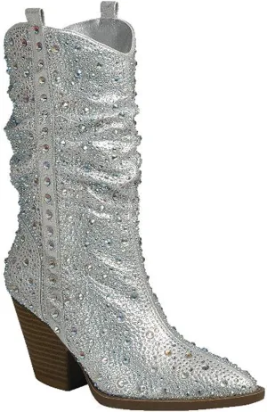 Forever Link Women's Rhinestone Cowboy Boots Western Mid Calf Boots