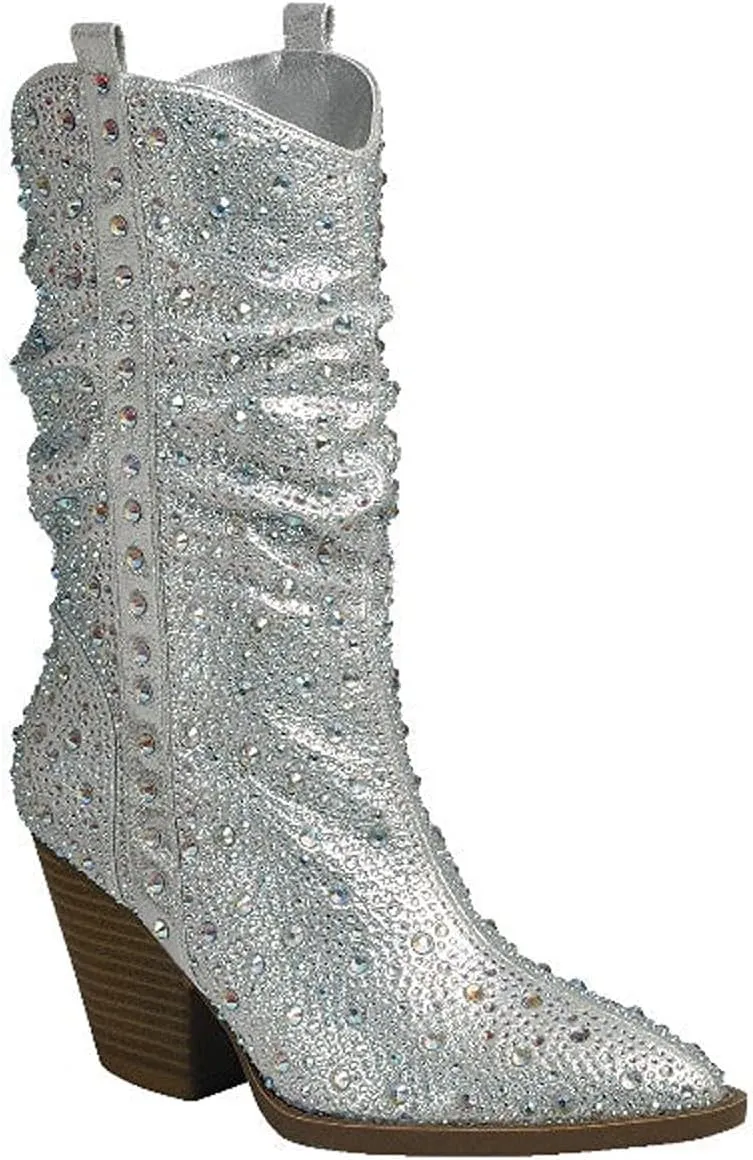 Forever Link Women's Rhinestone Cowboy Boots Western Mid Calf Boots