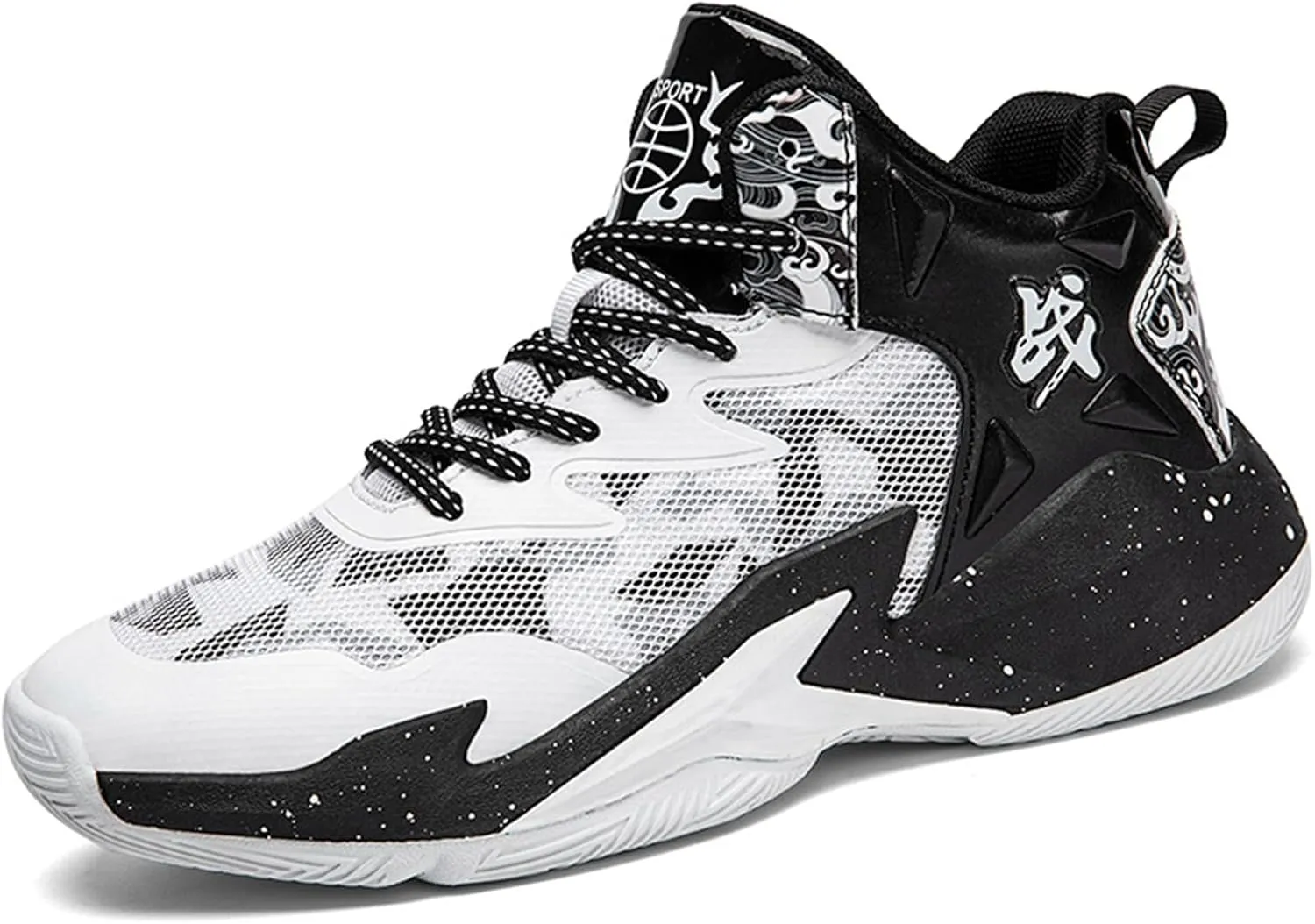 FOTN Men's Lace Up High Top Fashion Basketball Shoes with Arch Support Lightweight Non-Slip Running Tennis Sneakers Classic Sports Shoes (Black,8.5)