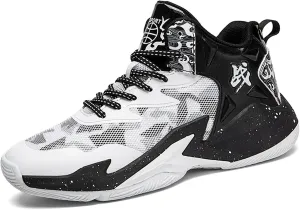 FOTN Men's Lace Up High Top Fashion Basketball Shoes with Arch Support Lightweight Non-Slip Running Tennis Sneakers Classic Sports Shoes (Black,8.5)