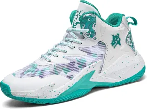 FOTN Men's Lace Up High Top Fashion Basketball Shoes with Arch Support Lightweight Non-Slip Running Tennis Sneakers Classic Sports Shoes (Cyan,11)
