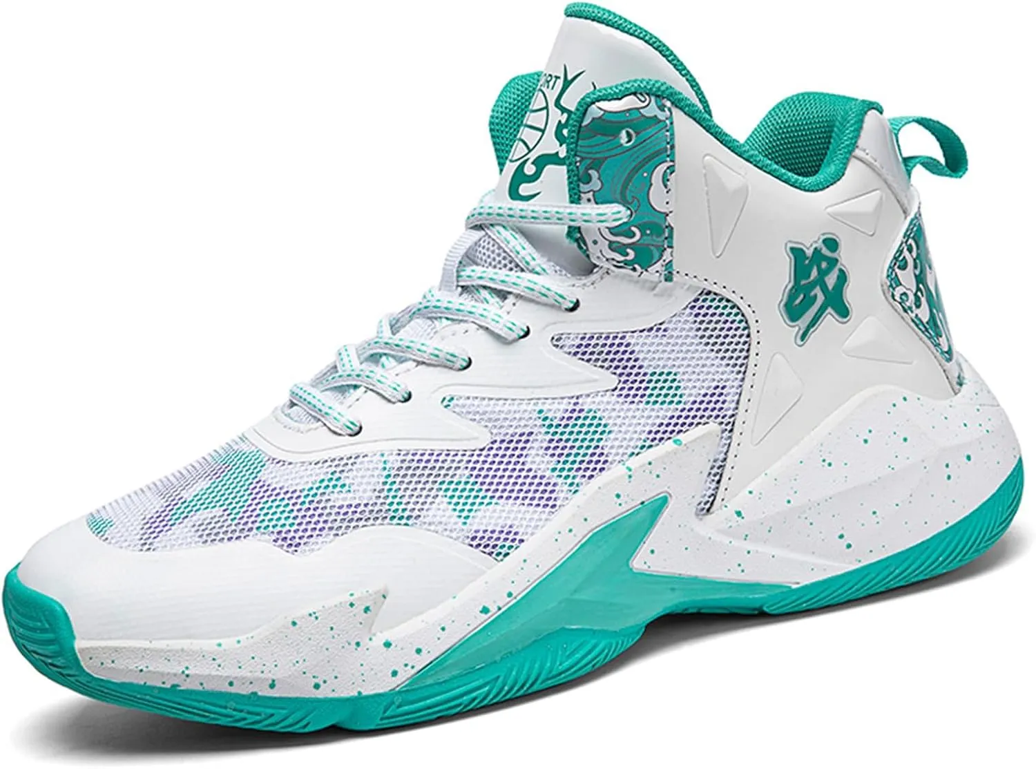 FOTN Men's Lace Up High Top Fashion Basketball Shoes with Arch Support Lightweight Non-Slip Running Tennis Sneakers Classic Sports Shoes (Cyan,11)