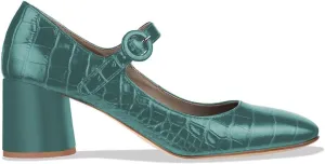 FOWT Crocodile Pattern Mary Jane Shoes for Women Snake Skin Mary Jane Pumps Ankle Buckle Straps Pump Square Toe Chunky Heels Uniform Dress Lolita Shoes Party, Blue Size 4-16