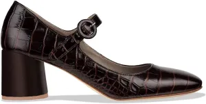 FOWT Crocodile Pattern Mary Jane Shoes for Women Snake Skin Mary Jane Pumps Ankle Buckle Straps Pump Square Toe Chunky Heels Uniform Dress Lolita Shoes Party, Blue Size 4-16