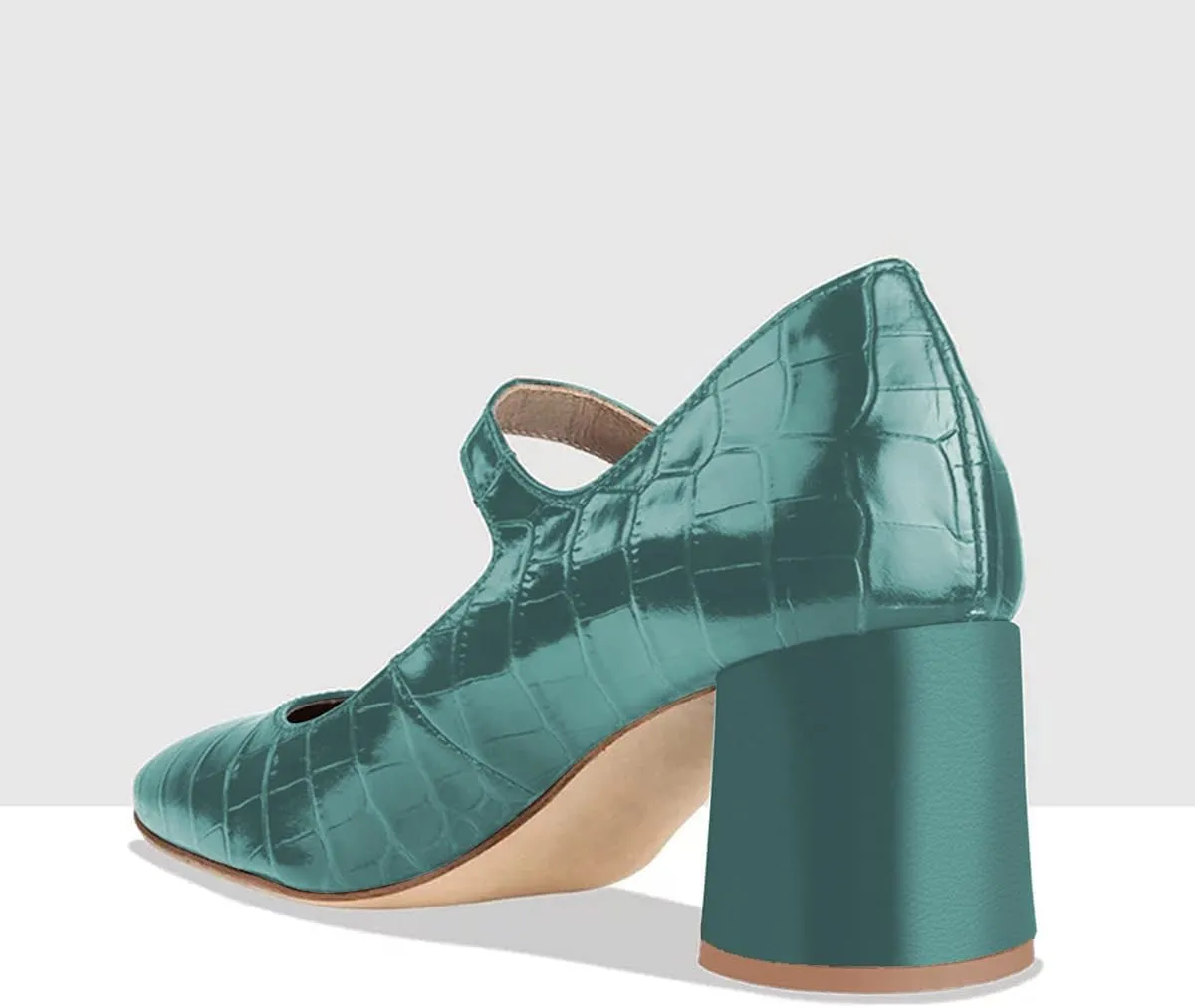 FOWT Crocodile Pattern Mary Jane Shoes for Women Snake Skin Mary Jane Pumps Ankle Buckle Straps Pump Square Toe Chunky Heels Uniform Dress Lolita Shoes Party, Blue Size 4-16