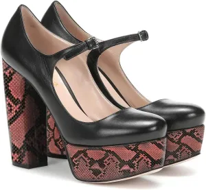 FOWT Crocodile Printing Mary Jane Shoes for Women High Platform Super High Heels Pumps Round Toe Ankle Buckle Straps Pumps Leather Uniform Dress Lolita Work Party Daily Size 4-16 US