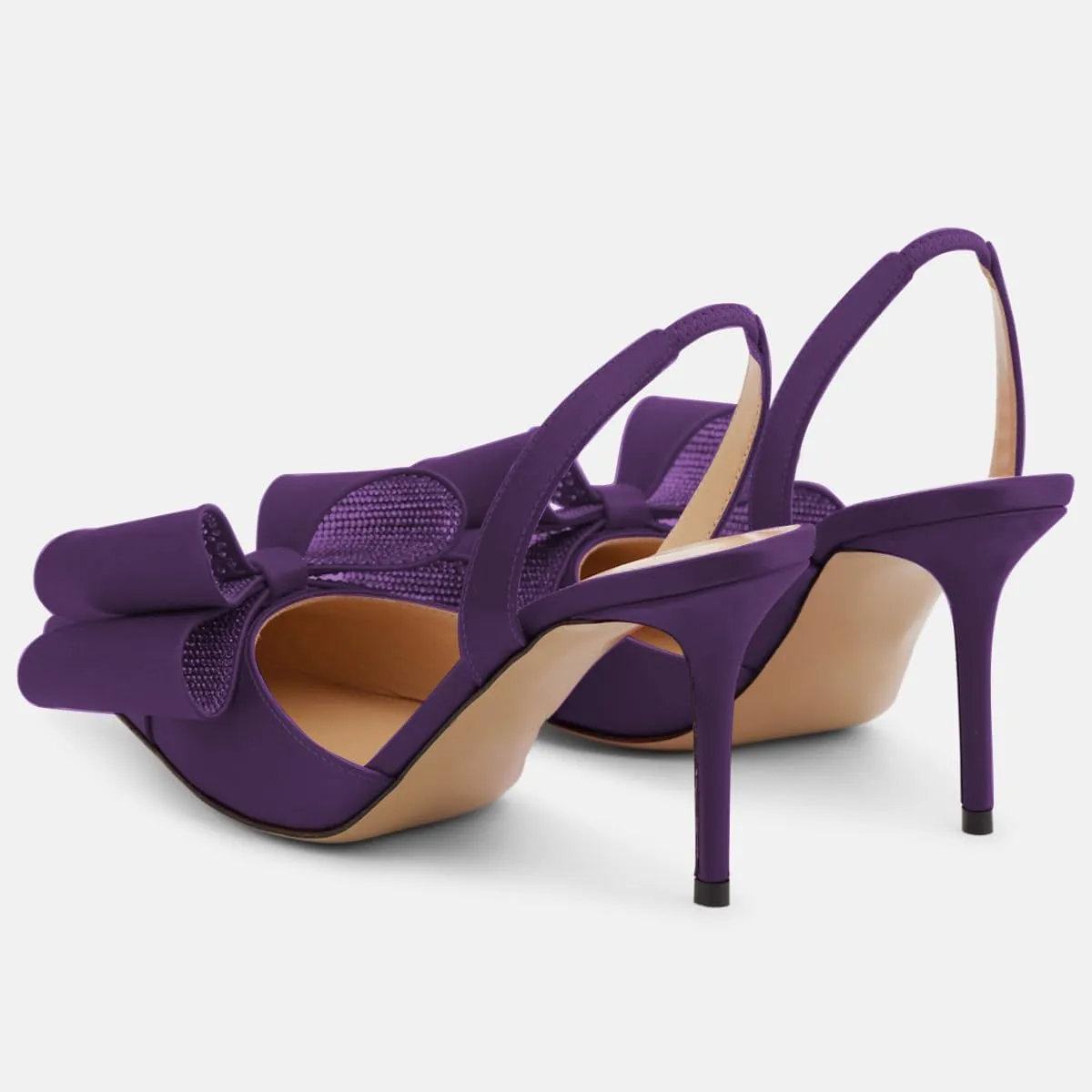 FOWT Women Bow Pointed Toe Pumps Kitten Mid Heel Slingbacks Slip on Elegant Evening Prom Shoes Size 4-16 US