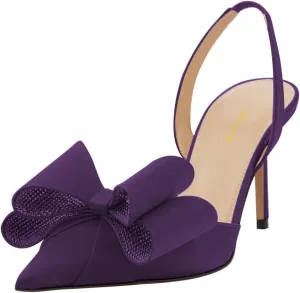 FOWT Women Bow Pointed Toe Pumps Kitten Mid Heel Slingbacks Slip on Elegant Evening Prom Shoes Size 4-16 US