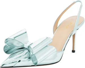FOWT Women Bow Pointed Toe Pumps Kitten Mid Heel Slingbacks Slip on Elegant Evening Prom Shoes Size 4-16 US