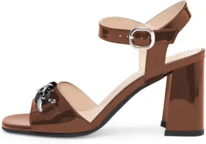 FOWT Women Chain Open Toe Ankle Strap Buckle Glossy Sandals Chunky High Heel Summer Prom Party Shoes Size 4-16 US