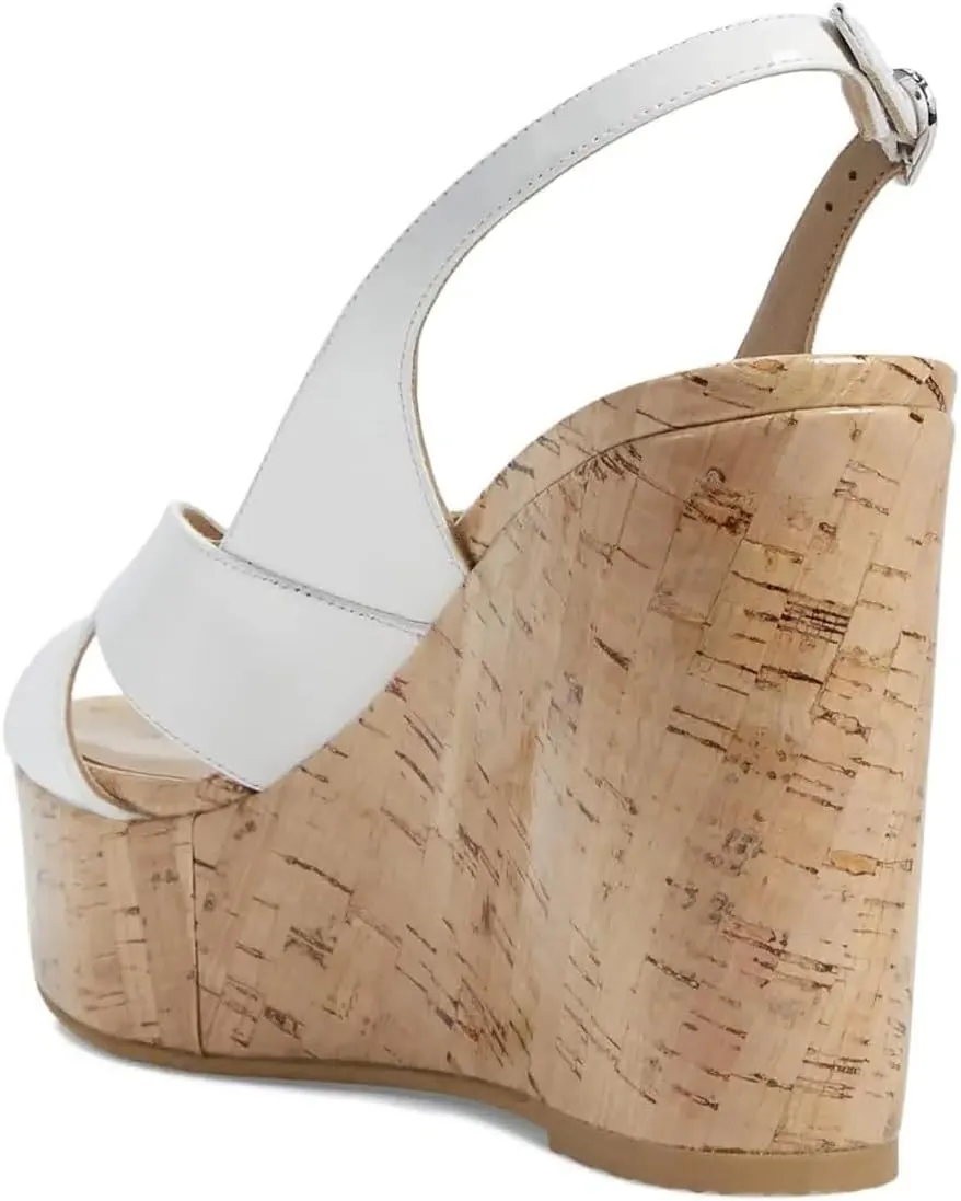 FOWT Women Cork Wedge High Heel Sandals Round Peep Toe Platform Slingbacks Slip on Summer Shoes Size 4-16 US