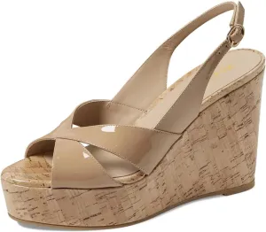 FOWT Women Cork Wedge High Heel Sandals Round Peep Toe Platform Slingbacks Slip on Summer Shoes Size 4-16 US
