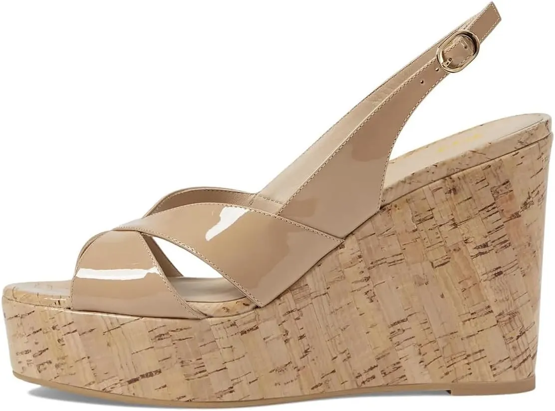 FOWT Women Cork Wedge High Heel Sandals Round Peep Toe Platform Slingbacks Slip on Summer Shoes Size 4-16 US