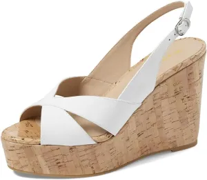 FOWT Women Cork Wedge High Heel Sandals Round Peep Toe Platform Slingbacks Slip on Summer Shoes Size 4-16 US
