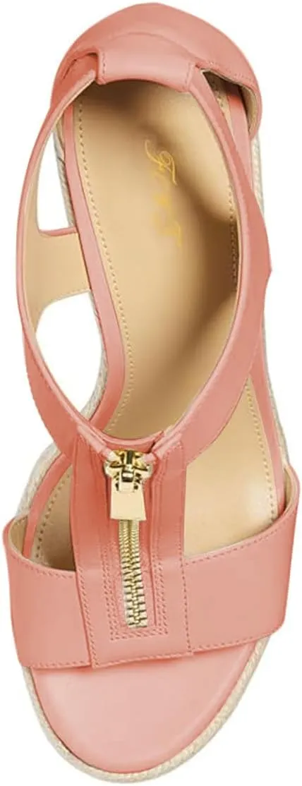 FOWT Women Espadrille Wedge Sandals Platform Open Toe High Heels Hollow Cut Zipper Dressy Shoes Size 4-16 US