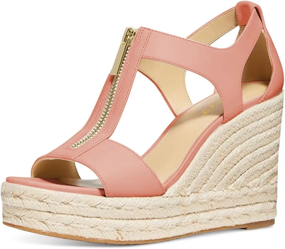 FOWT Women Espadrille Wedge Sandals Platform Open Toe High Heels Hollow Cut Zipper Dressy Shoes Size 4-16 US