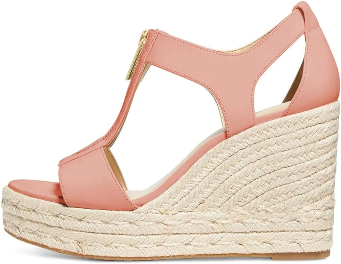 FOWT Women Espadrille Wedge Sandals Platform Open Toe High Heels Hollow Cut Zipper Dressy Shoes Size 4-16 US