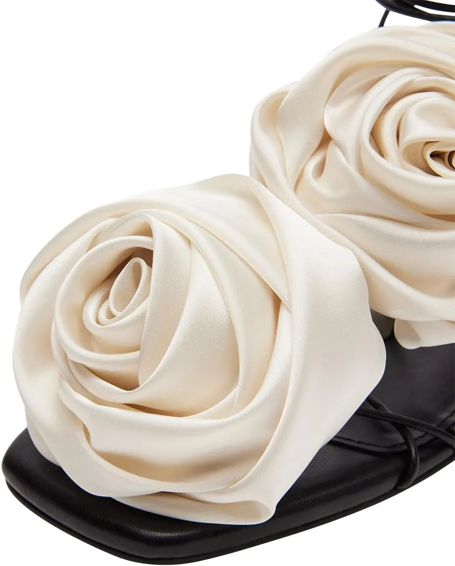 FOWT Women Flowers Open Toe Sandals Sexy Lace up Flats Dressy Summer Wedding Prom Party Shoes Size 4-16 US