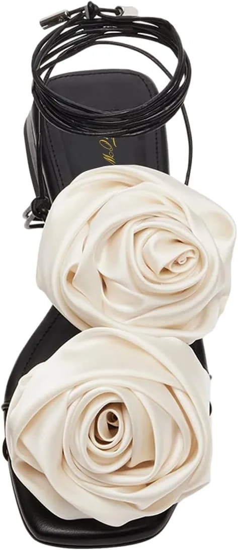 FOWT Women Flowers Open Toe Sandals Sexy Lace up Flats Dressy Summer Wedding Prom Party Shoes Size 4-16 US