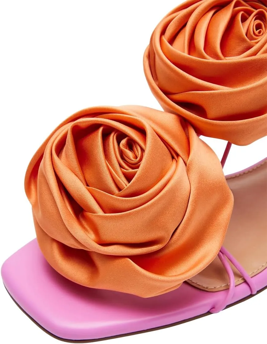 FOWT Women Flowers Open Toe Sandals Sexy Lace up Flats Dressy Summer Wedding Prom Party Shoes Size 4-16 US