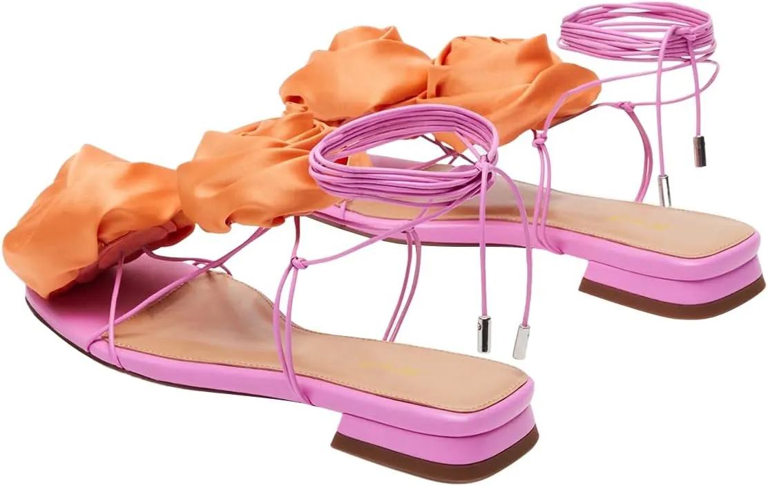 FOWT Women Flowers Open Toe Sandals Sexy Lace up Flats Dressy Summer Wedding Prom Party Shoes Size 4-16 US