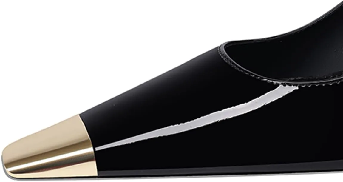 FOWT Women Metal Sqaure Cap Toe Pumps Slip on Gold Stiletto High Heels Party Dating Formal Wear Shoes Size 4-16 US