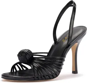 FOWT Women Open Toe Slip on Sandals Stiletto High Heel Slingbacks Braid Ball Dance Party Shoes Size 4-16 US