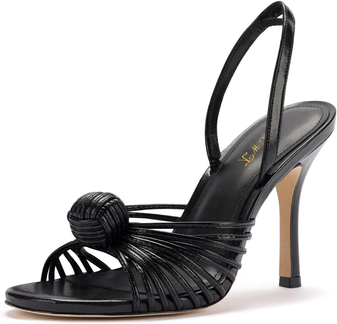 FOWT Women Open Toe Slip on Sandals Stiletto High Heel Slingbacks Braid Ball Dance Party Shoes Size 4-16 US
