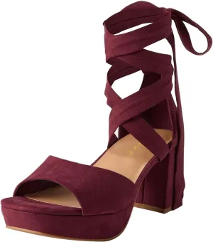 FOWT Women Platform Open Toe Sandals Lace up Chunky Block High Heels Bow Elegant Dance Club Party Shoes Size 4-16 US