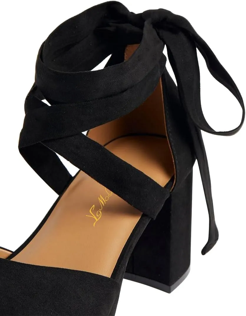 FOWT Women Platform Open Toe Sandals Lace up Chunky Block High Heels Bow Elegant Dance Club Party Shoes Size 4-16 US