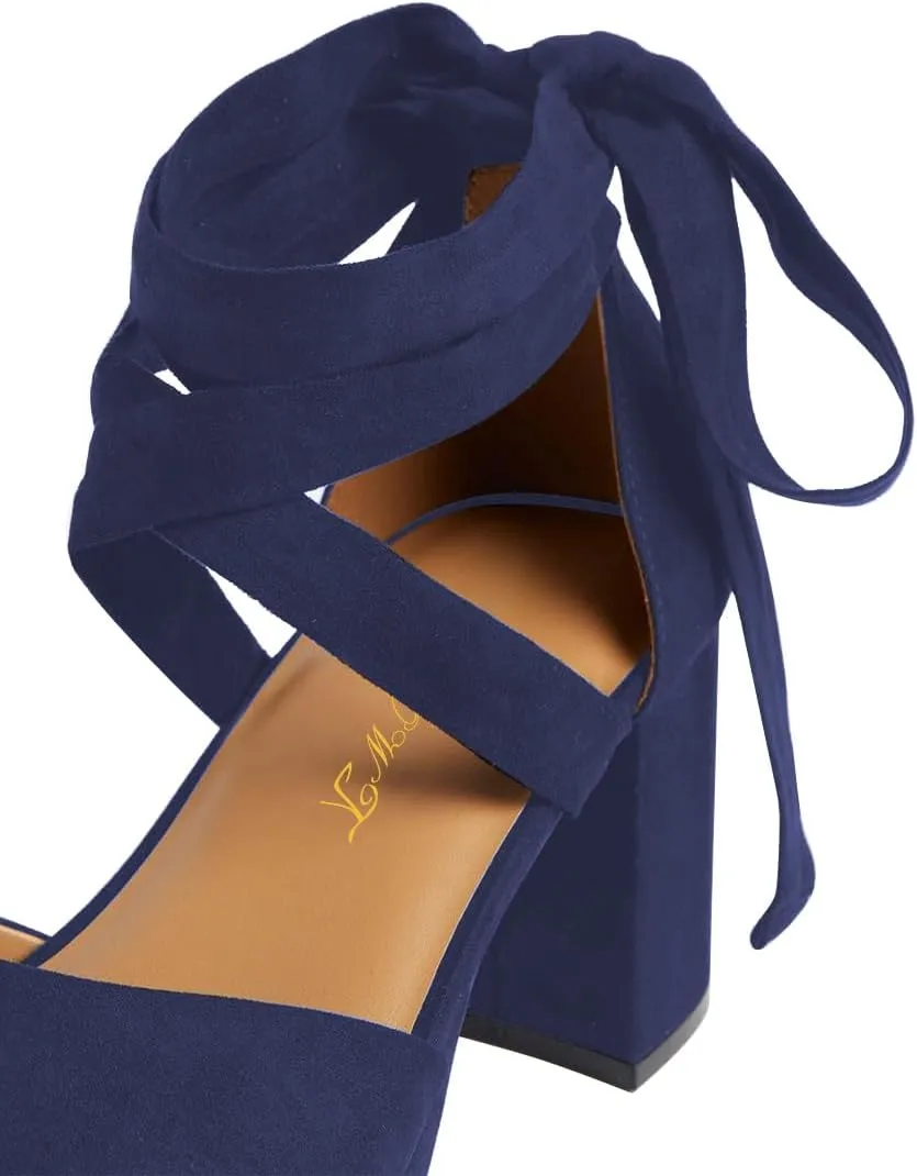 FOWT Women Platform Open Toe Sandals Lace up Chunky Block High Heels Bow Elegant Dance Club Party Shoes Size 4-16 US