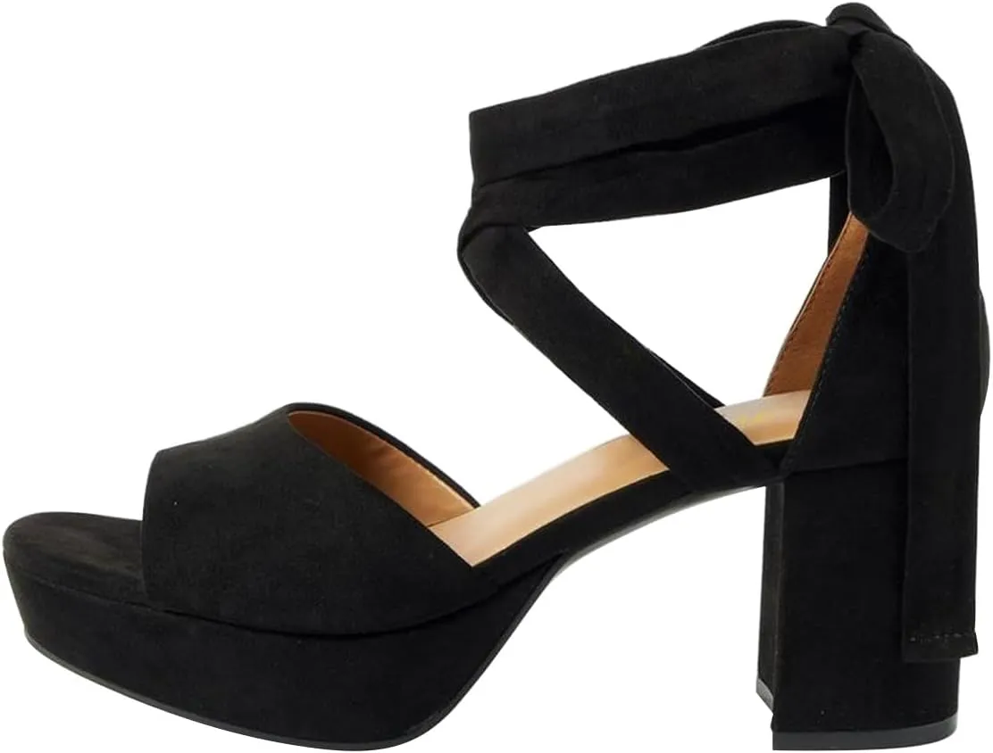 FOWT Women Platform Open Toe Sandals Lace up Chunky Block High Heels Bow Elegant Dance Club Party Shoes Size 4-16 US