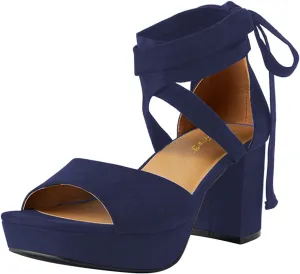 FOWT Women Platform Open Toe Sandals Lace up Chunky Block High Heels Bow Elegant Dance Club Party Shoes Size 4-16 US