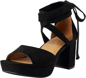 FOWT Women Platform Open Toe Sandals Lace up Chunky Block High Heels Bow Elegant Dance Club Party Shoes Size 4-16 US