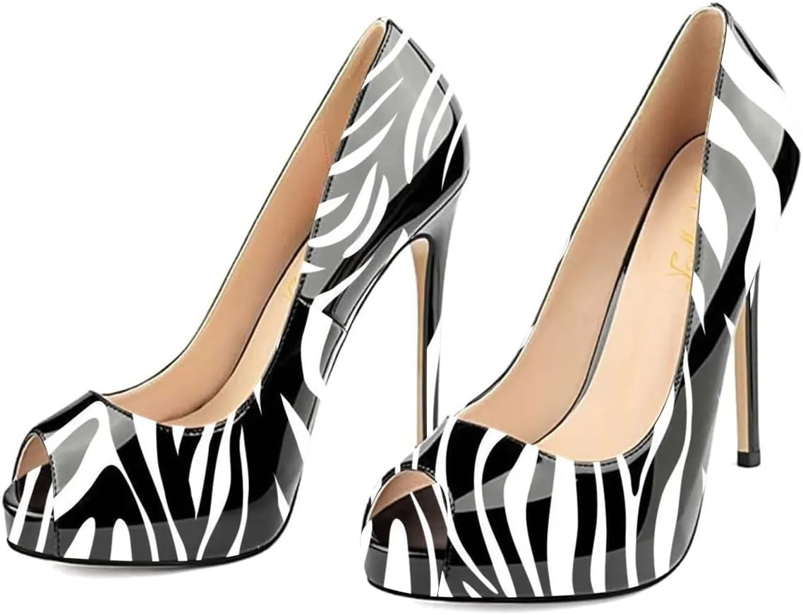 FOWT Women Platform Peep Toe Pumps Slip on Stiletto High Heels Office Formal Footwears Party Evening Shoes Size 4-15 US