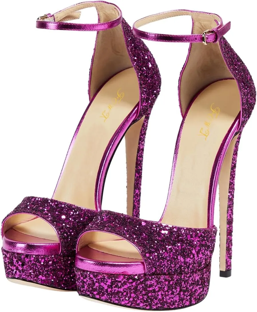 FOWT Women Platform Peep Toe Pumps Stiletto High Heel D'orsays Ankle Strap Party Ballroom Dressy Shoes Size 4-16 US