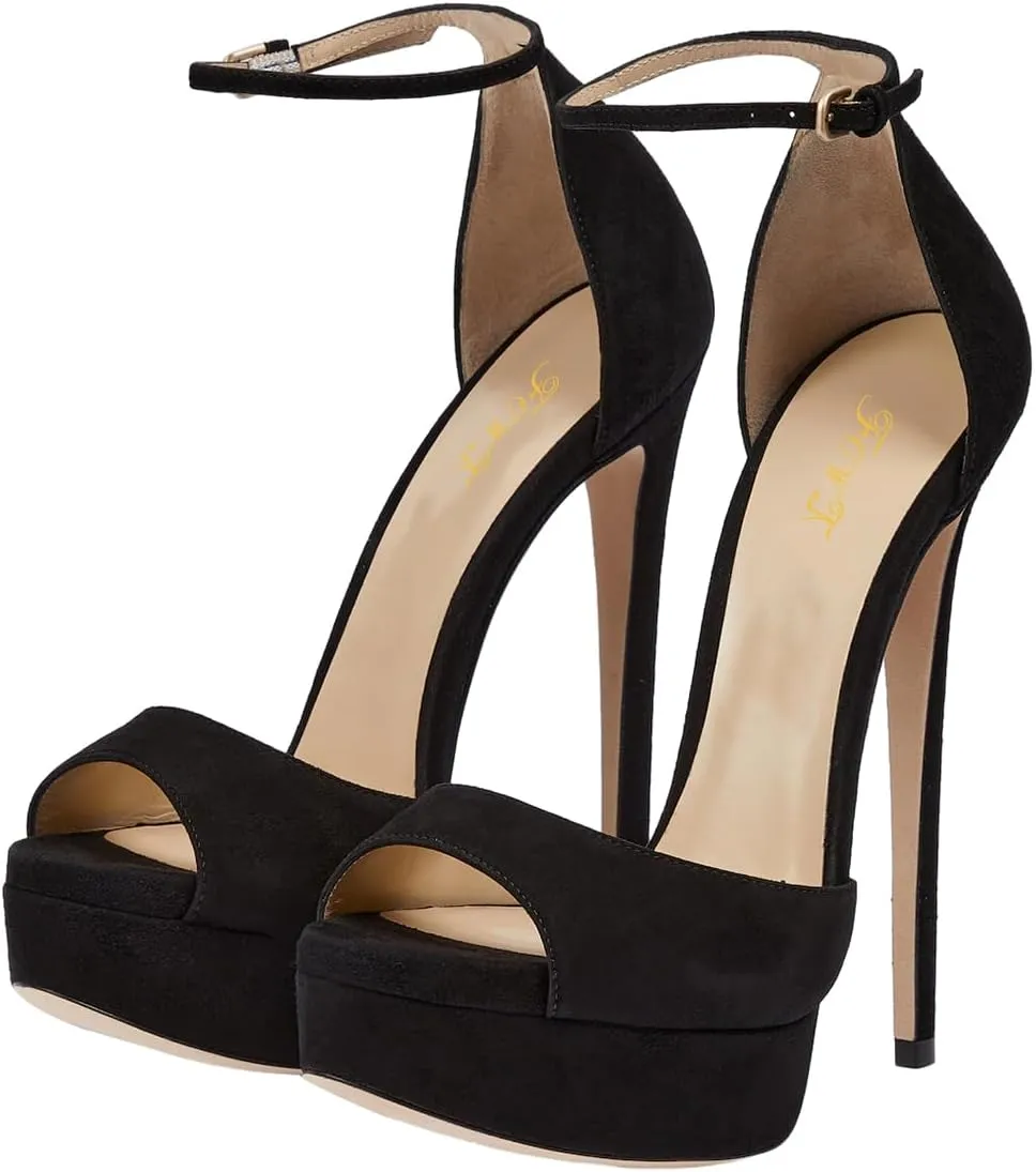 FOWT Women Platform Peep Toe Pumps Stiletto High Heel D'orsays Ankle Strap Party Ballroom Dressy Shoes Size 4-16 US