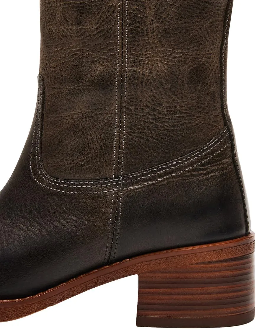 FOWT Women Platform Round Toe Calf High Boots Chunky Block Low Heel Riding Boots Pull on Wide Calf Shoes Size 4-16 US